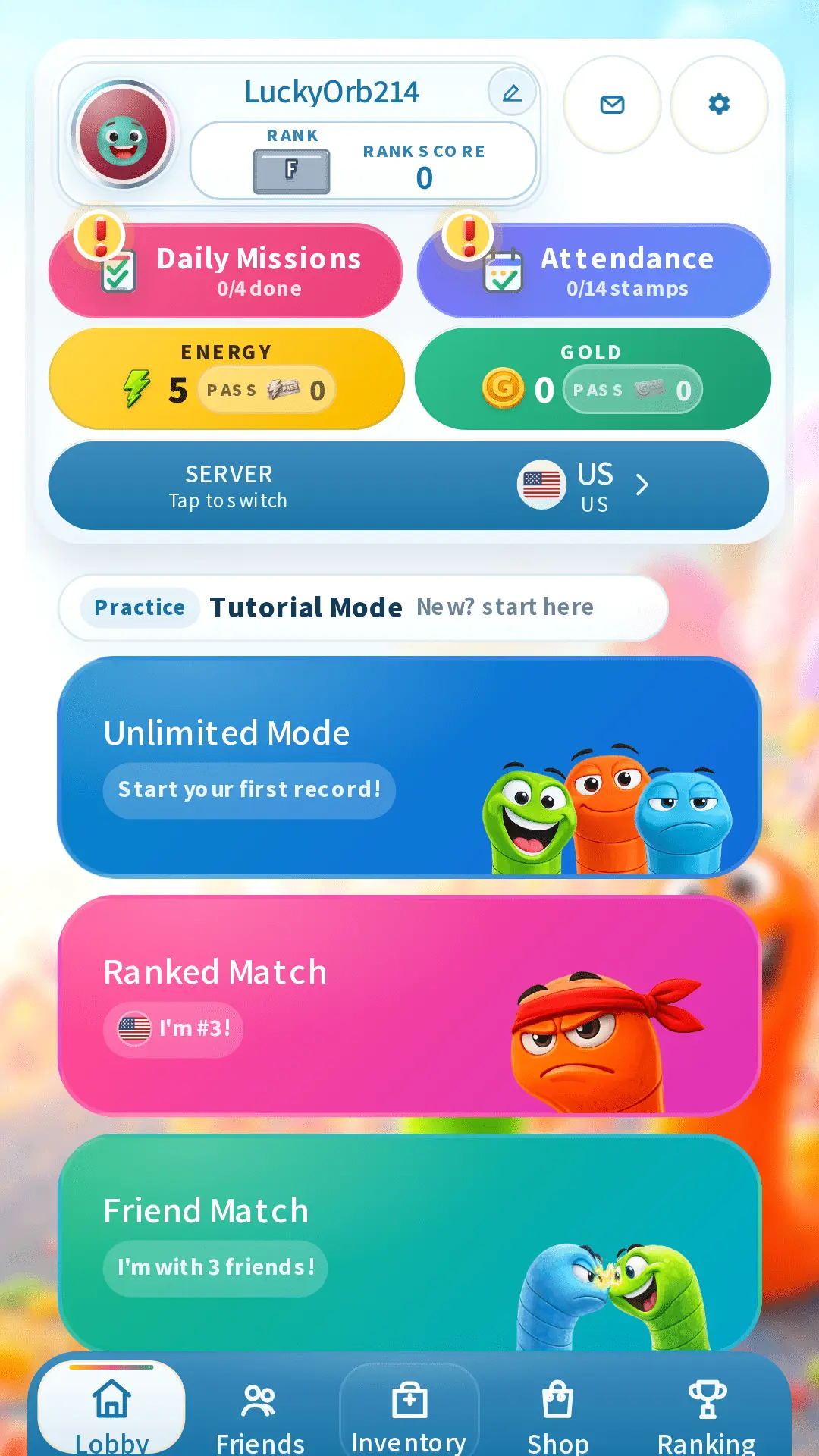 JellyWorms lobby with browser worm game entry